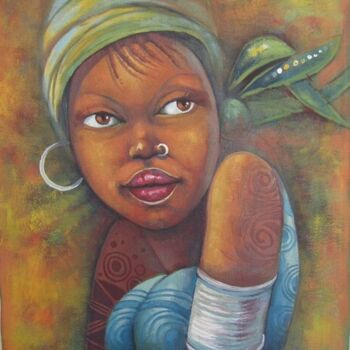 Painting titled "The girl" by Jafeth Moiane, Original Artwork, Acrylic