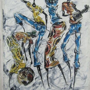 Painting titled "African rural peopl…" by Jafeth Moiane, Original Artwork, Oil