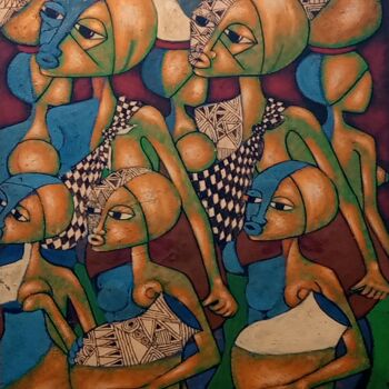 Peinture intitulée "African traditional…" par Jafeth Moiane, Œuvre d'art originale, Huile