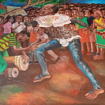 Peinture intitulée "Mapiko dance from M…" par Jafeth Moiane, Œuvre d'art originale, Acrylique