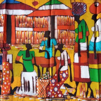 Ζωγραφική με τίτλο "African rural people" από Jafeth Moiane, Αυθεντικά έργα τέχνης, Μελάνι