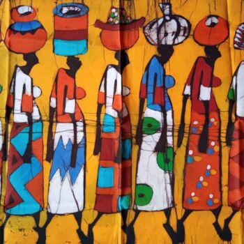 Pintura intitulada "African rural women…" por Jafeth Moiane, Obras de arte originais, Cera