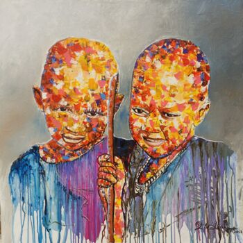 Painting titled "Two boys, friendshi…" by Jafeth Moiane, Original Artwork, Acrylic