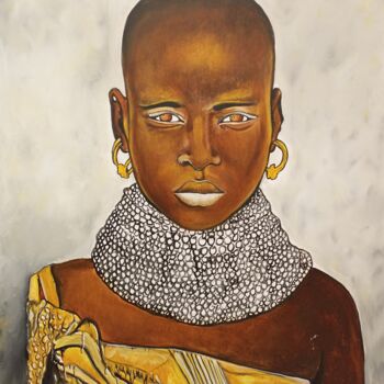 Pintura titulada "Beautiful Maasai tr…" por Jafeth Moiane, Obra de arte original, Acrílico