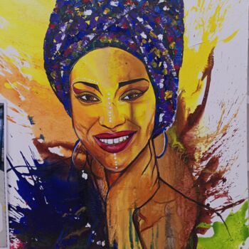 Malerei mit dem Titel "Woman beauty" von Jafeth Moiane, Original-Kunstwerk, Acryl