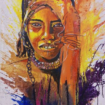 Peinture intitulée "African girl 145cm…" par Jafeth Moiane, Œuvre d'art originale, Acrylique