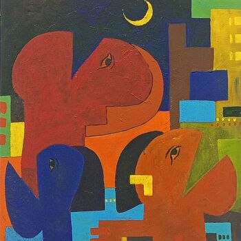 绘画 标题为“City at midnight” 由Jafeth Moiane, 原创艺术品, 丙烯