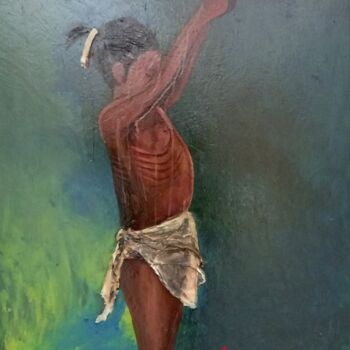 Painting titled "Child and famine" by Jafeth Moiane, Original Artwork, Acrylic
