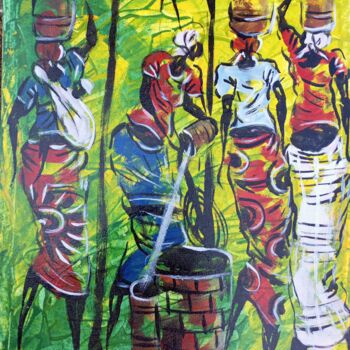 Pintura titulada "African women carry…" por Jafeth Moiane, Obra de arte original, Acrílico