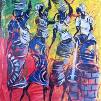 Painting titled "African women getti…" by Jafeth Moiane, Original Artwork, Acrylic