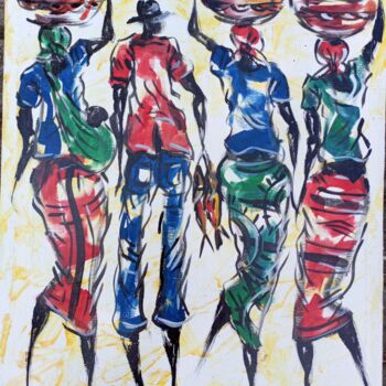 Painting titled "Fish sellers" by Jafeth Moiane, Original Artwork, Acrylic