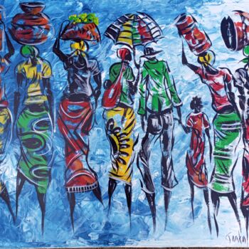 Peinture intitulée "The daily of Africa…" par Jafeth Moiane, Œuvre d'art originale, Acrylique