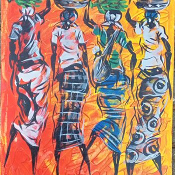 Pintura titulada "african women carry…" por Jafeth Moiane, Obra de arte original, Acrílico