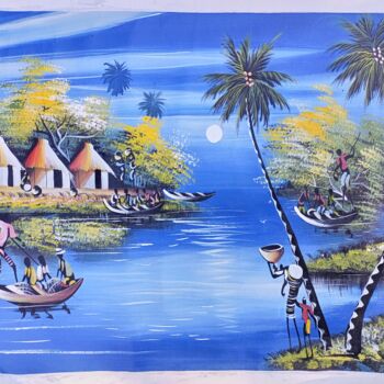 Painting titled "Fishing art" by Jafeth Moiane, Original Artwork, Acrylic