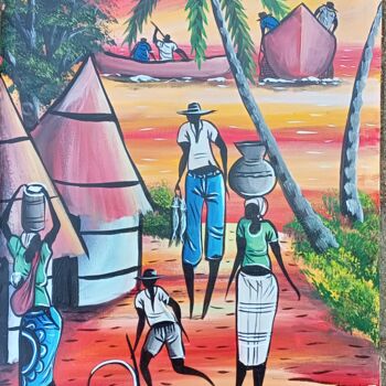 Schilderij getiteld "African village peo…" door Jafeth Moiane, Origineel Kunstwerk, Acryl