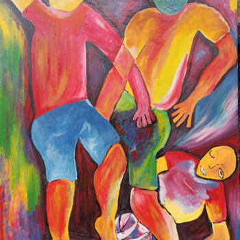 Painting titled "Football, the beaut…" by Jafeth Moiane, Original Artwork, Acrylic
