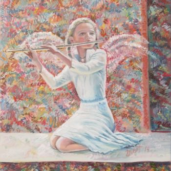 Картина под названием "Девочка с флейтой" - Гарегин, Подлинное произведение искусства, Масло