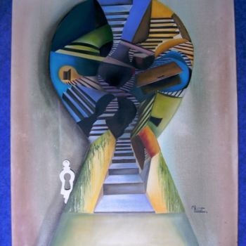 Painting titled "Escalade des trous…" by Marie-Laure Couet, Original Artwork, Oil