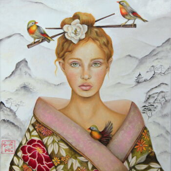 Schilderij getiteld "Rose" door Mlle Saeki, Origineel Kunstwerk, Olie