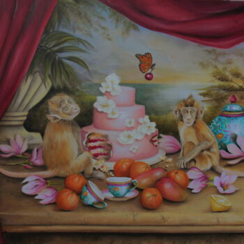 Peinture intitulée "La part du gâteau" par Mlle Saeki, Œuvre d'art originale, Huile