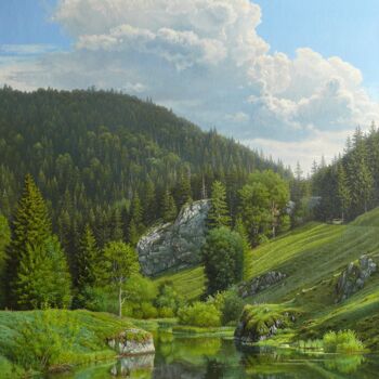 Peinture intitulée "Spring morning" par Emil Mlynarcik, Œuvre d'art originale, Huile Monté sur Châssis en bois
