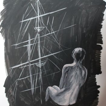 Drawing titled "Waiting" by Margarita Makarova, Original Artwork, Ink