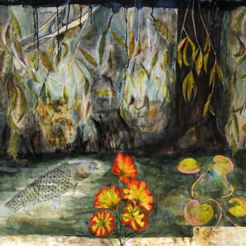 Картина под названием "Pond Life" - Marina Marinopoulos, Подлинное произведение искусства, Акварель