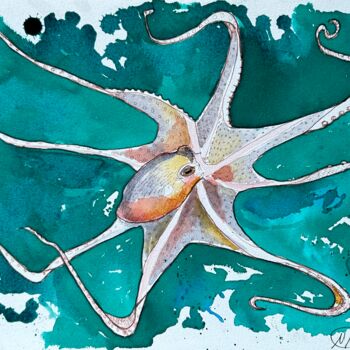 Peinture intitulée "Octopus" par Marina Marinopoulos, Œuvre d'art originale, Encre