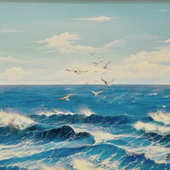 Pittura intitolato "onde-marine-8" da Marco M. Boschetti, Opera d'arte originale, Olio