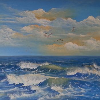 Pittura intitolato "sea-waves-01-46x60-…" da Marco M. Boschetti, Opera d'arte originale