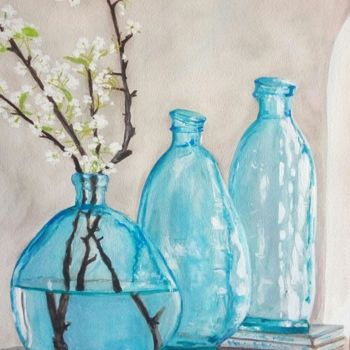 绘画 标题为“Three Bottles” 由Margaréta Moravszki, 原创艺术品, 水彩
