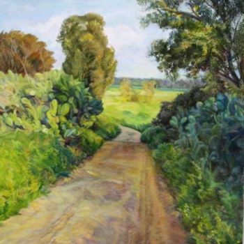 Malerei mit dem Titel "The road into the f…" von Maya Bukhin, Original-Kunstwerk, Öl