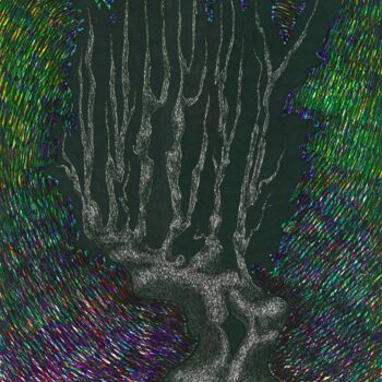 Drawing titled "A black tree agains…" by Mmy Rising Sun, Original Artwork, Marker