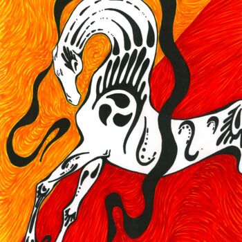 Рисунок под названием "A3 Elegant horse wi…" - Mmy Rising Sun, Подлинное произведение искусства, Маркер
