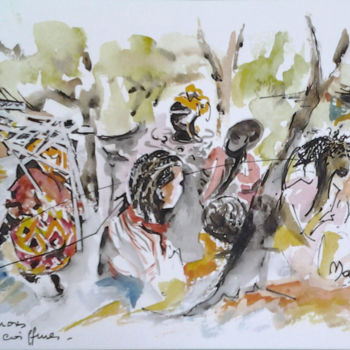 Рисунок под названием "Burkina-002" - Mockye, Подлинное произведение искусства, Чернила