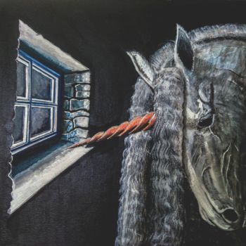 Schilderij getiteld "The Visitor" door Mick Odonnell, Origineel Kunstwerk, Acryl