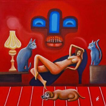 Pintura titulada "The red house for a…" por Modern Art, Obra de arte original, Oleo