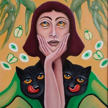 Painting titled "Catwoman" by Modern Art, Original Artwork, Oil