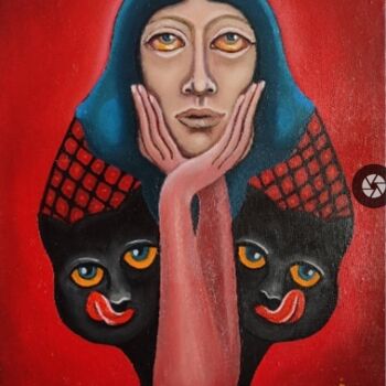 Pintura titulada "Catwoman and black…" por Modern Art, Obra de arte original, Oleo