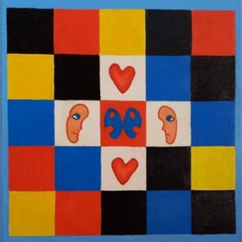 Painting titled "Squared love" by Modern Art, Original Artwork, Oil