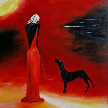 Painting titled "The woman in red dr…" by Modern Art, Original Artwork, Oil