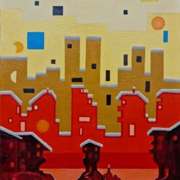 Painting titled "The houses of color…" by Modern Art, Original Artwork, Oil