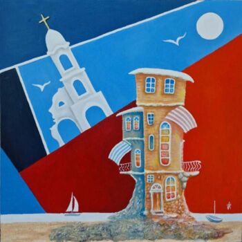 Painting titled "Dream house and chu…" by Modern Art, Original Artwork, Oil