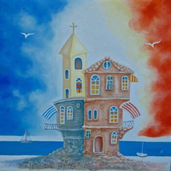 Peinture intitulée "Sea house and Churc…" par Modern Art, Œuvre d'art originale, Huile