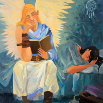 Painting titled "Дежурный ангел" by Taisiia Menigecheva, Original Artwork, Oil