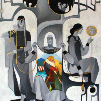 Pintura intitulada "Нити судьбы" por Taisiia Menigecheva, Obras de arte originais, Óleo