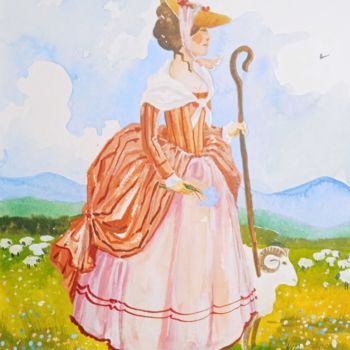 Rysunek zatytułowany „Пастушка” autorstwa Таисия Менигечева, Oryginalna praca, Akwarela