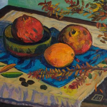 Malarstwo zatytułowany „Pomegranates and an…” autorstwa Moesey Li, Oryginalna praca, Olej