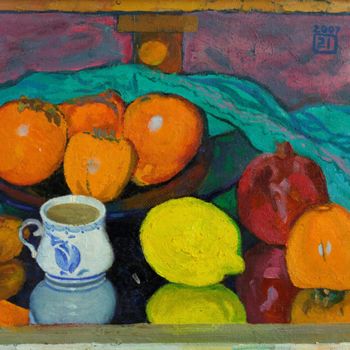 Painting titled "Fruits" by Moesey Li, Original Artwork, Oil