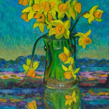 Painting titled "Narcissi" by Moesey Li, Original Artwork, Oil